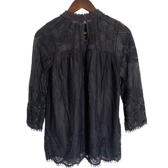 Chance or Fate Lacy High Neck Sheer Blouse Navy Blue Size M - Picture 5 of 12